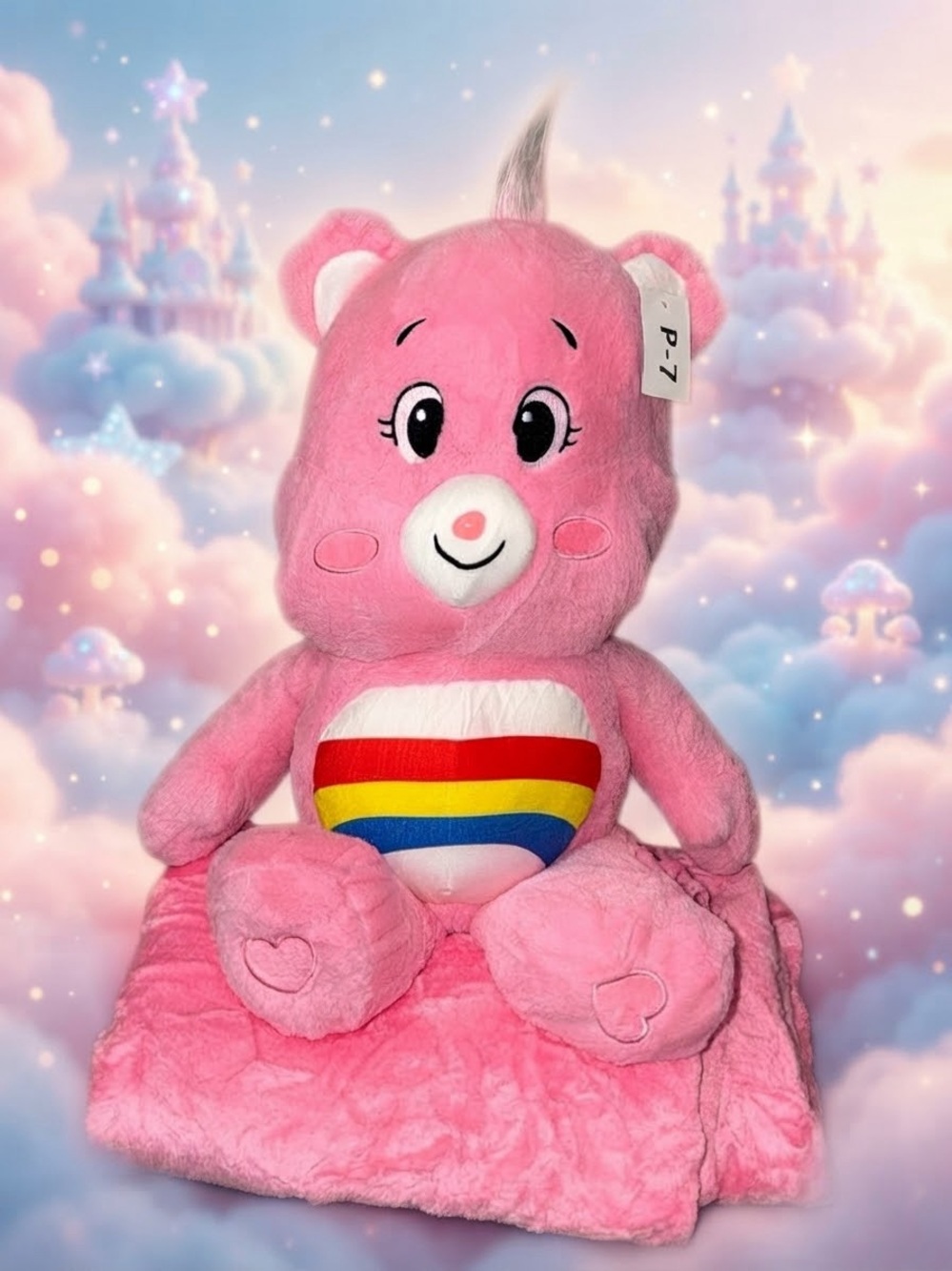 Pink Rainbow Heart Plush Bear Blanket Set - Kids Toys 24”